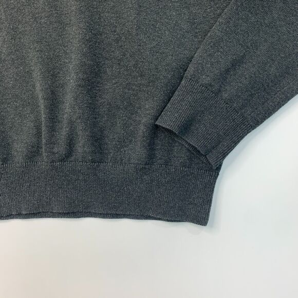 Lands End Sweater Mens M Medium Gray Pima Cotton V Neck Ribbed Trim Pullover - Picture 4 of 12